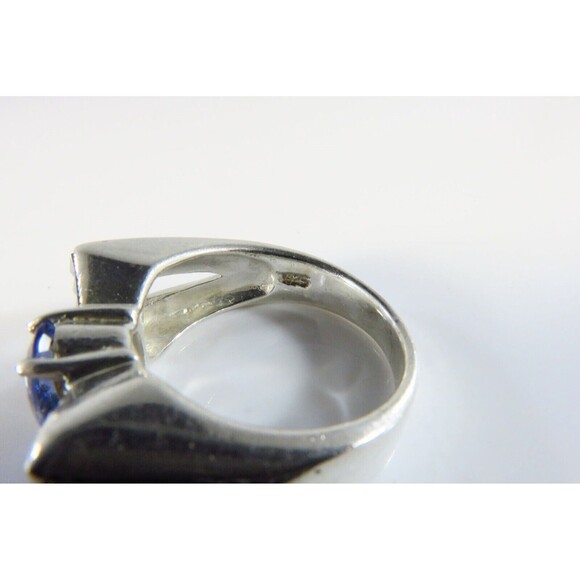 Oval Blue Glass Marcasite Accented Art Deco Style Bow Ring Sterling Silver - Picture 5 of 7